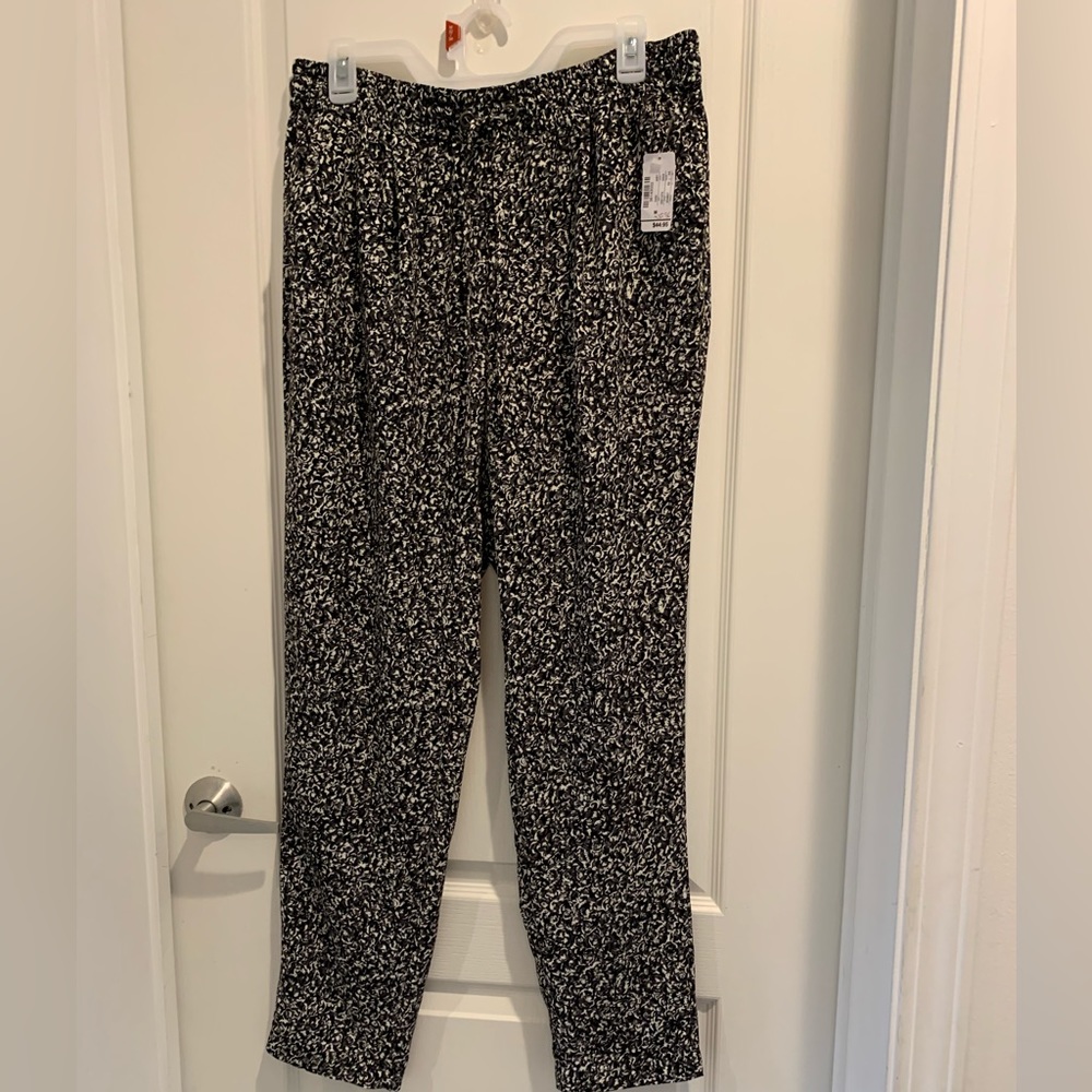 Christopher&Banks Size Medium Drawstring Pants NWT Black White Business Casual